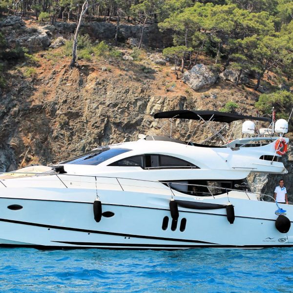 Side view of a yacht in a bay